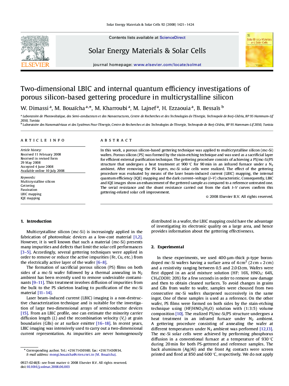 Two-dimensional LBIC and internal quantum efficiency investigations of porous silicon-based gettering procedure in multicrystalline silicon