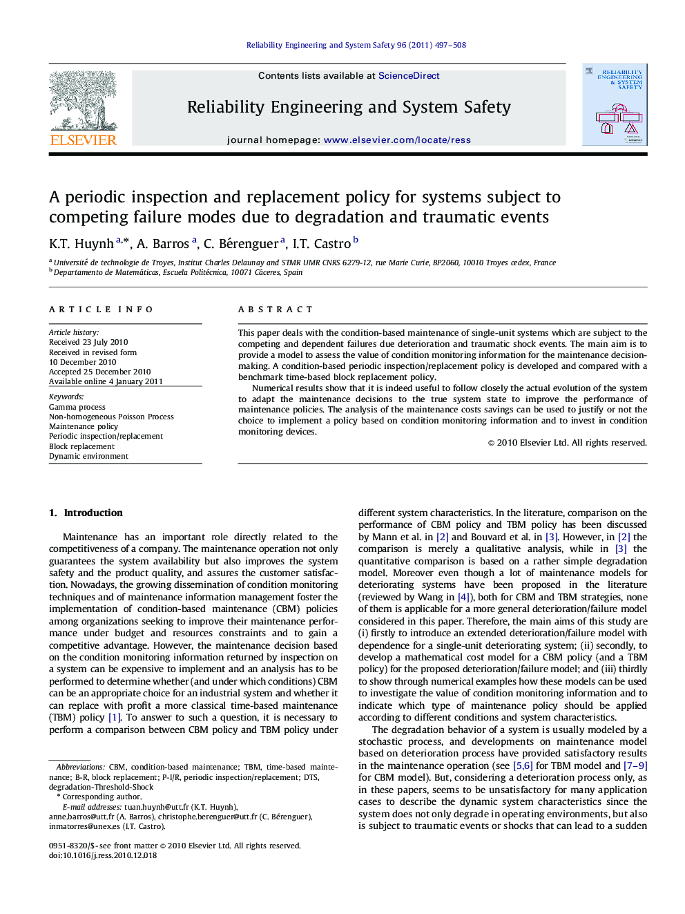 A periodic inspection and replacement policy for systems subject to competing failure modes due to degradation and traumatic events