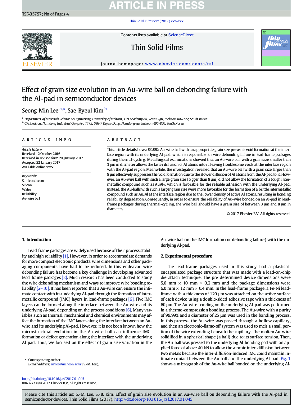 Effect of grain size evolution in an Au-wire ball on debonding failure with the Al-pad in semiconductor devices