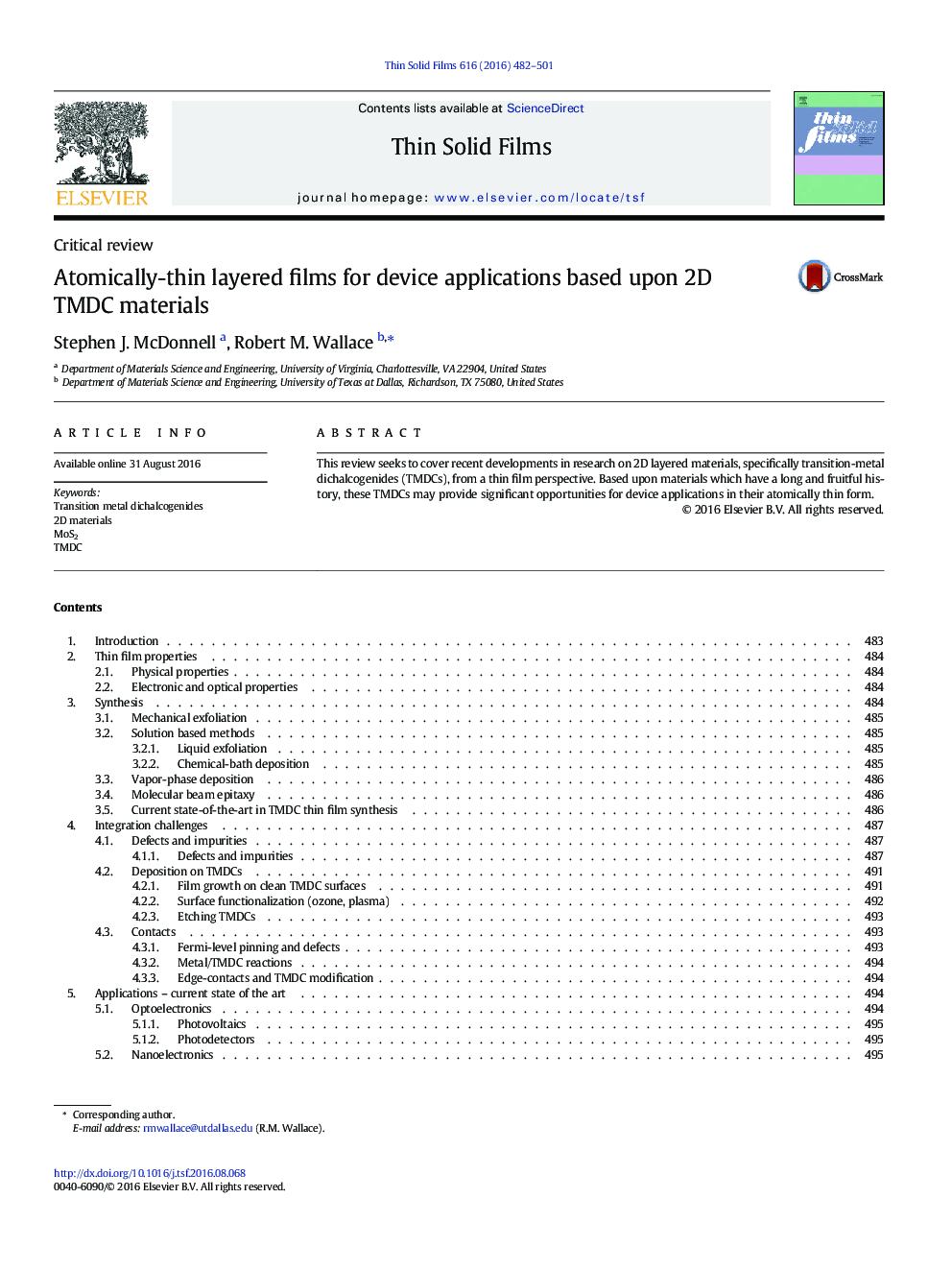 Atomically-thin layered films for device applications based upon 2D TMDC materials