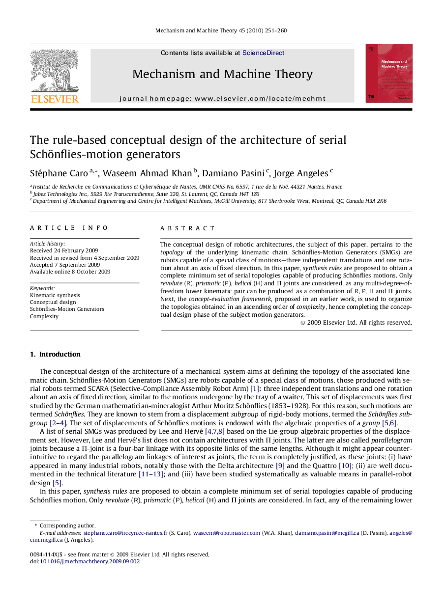 The rule-based conceptual design of the architecture of serial Schönflies-motion generators