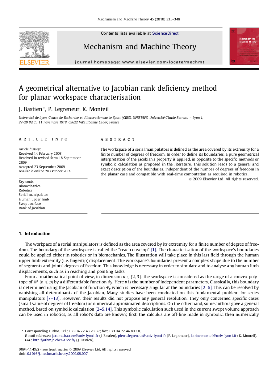 A geometrical alternative to Jacobian rank deficiency method for planar workspace characterisation