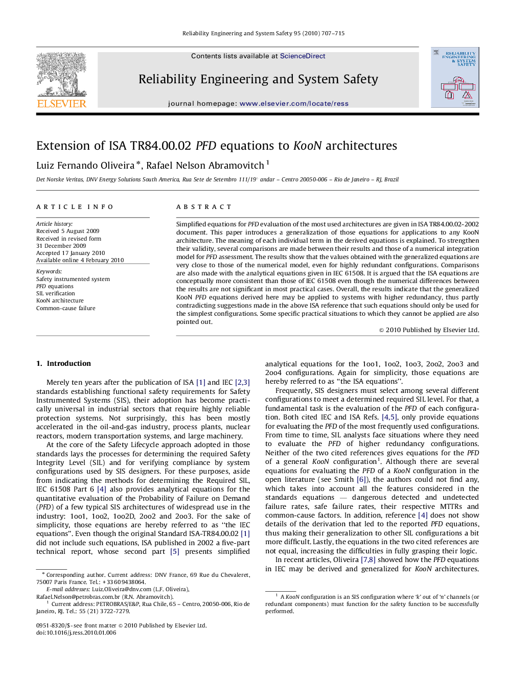 Extension of ISA TR84.00.02 PFD equations to KooN architectures