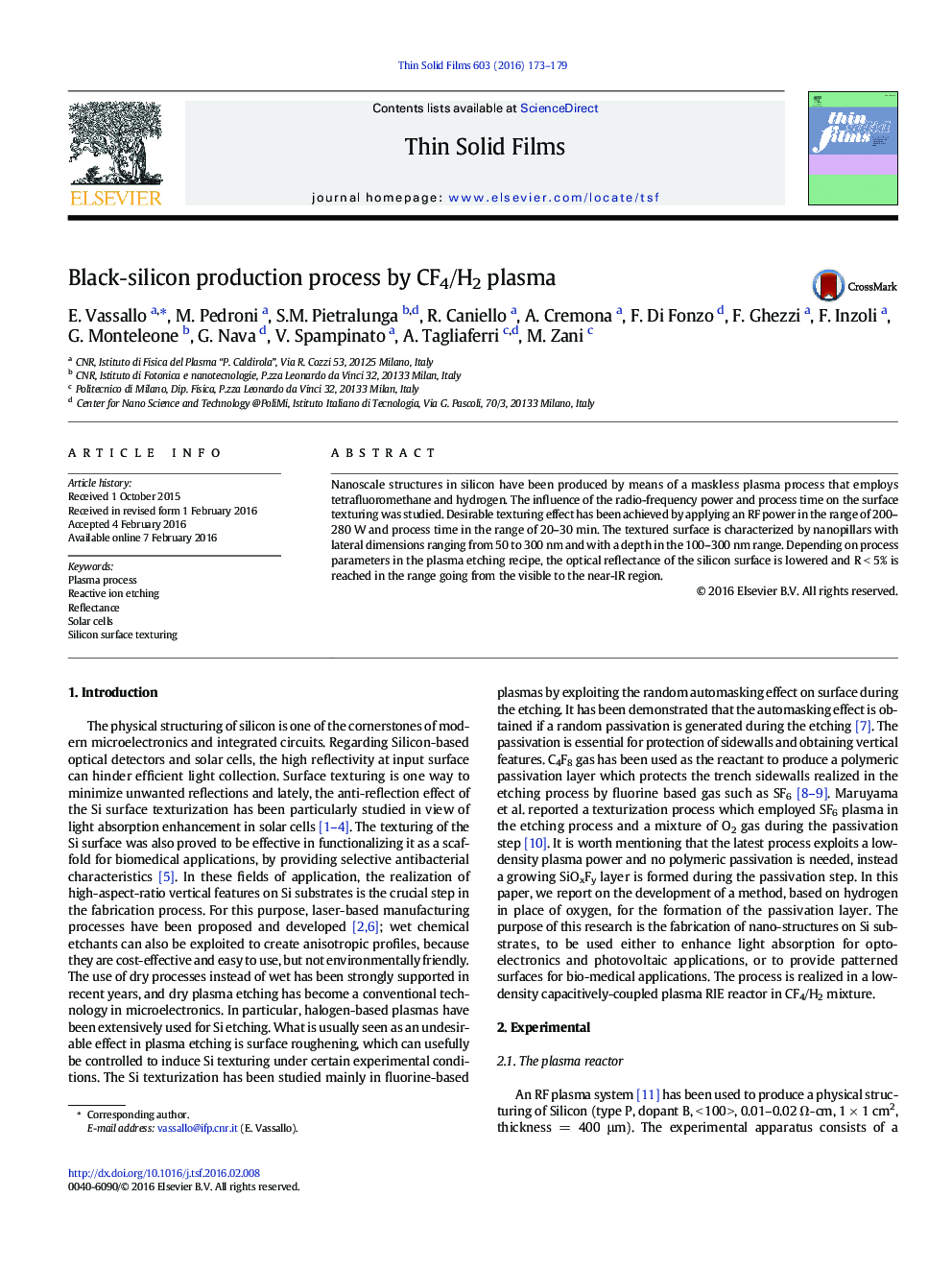 Black-silicon production process by CF4/H2 plasma