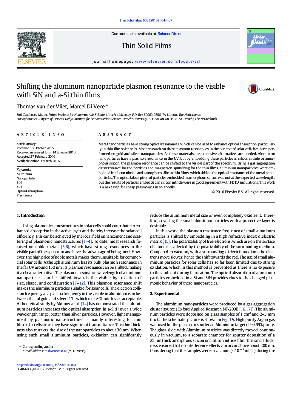 Shifting the aluminum nanoparticle plasmon resonance to the visible with SiN and a-Si thin films