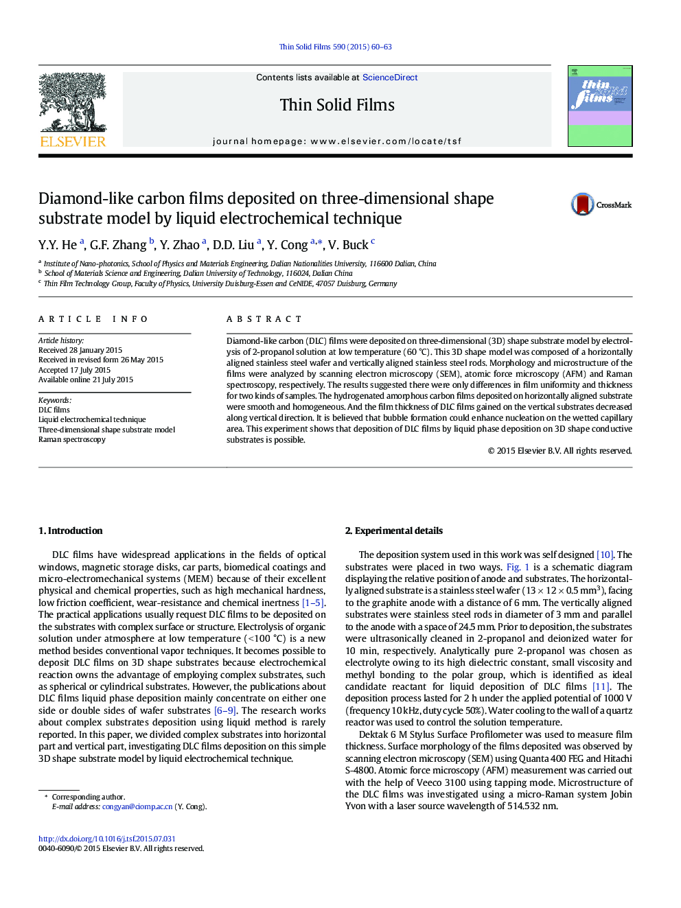 Diamond-like carbon films deposited on three-dimensional shape substrate model by liquid electrochemical technique