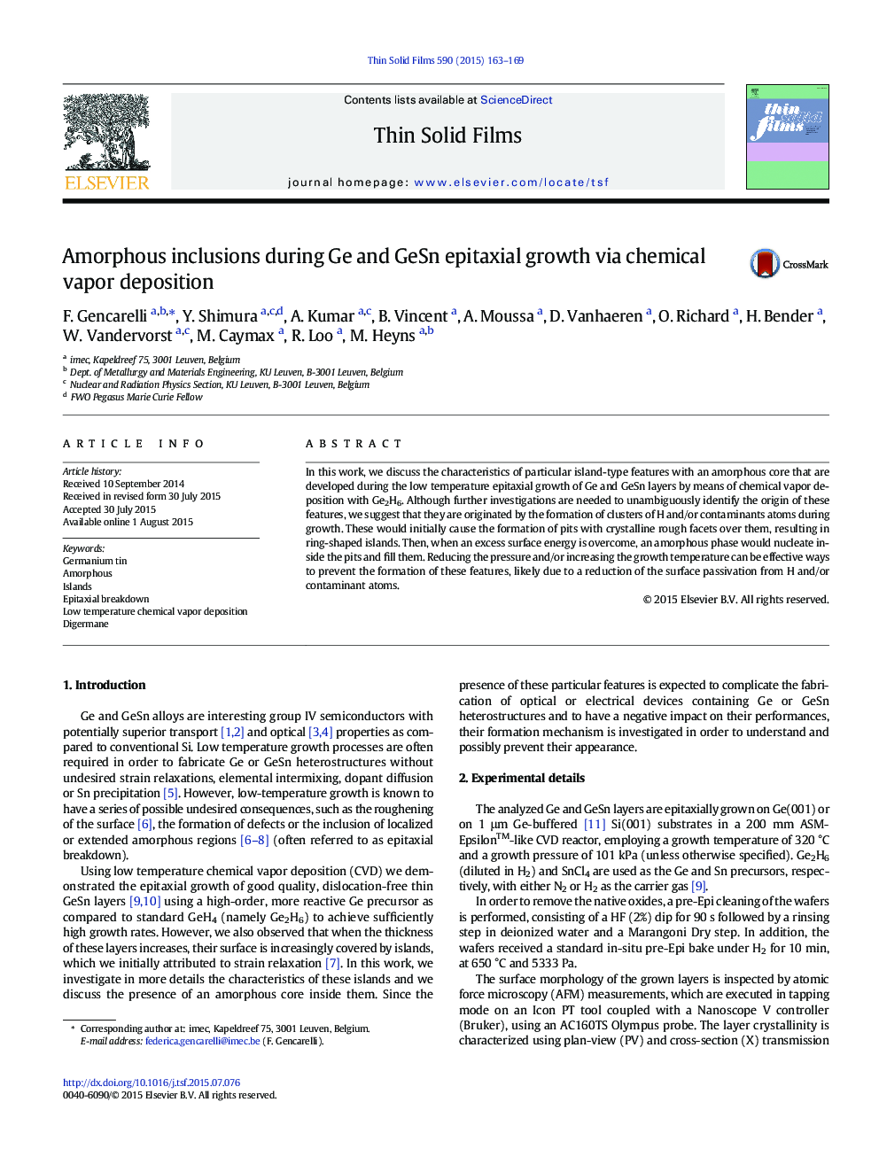 Amorphous inclusions during Ge and GeSn epitaxial growth via chemical vapor deposition