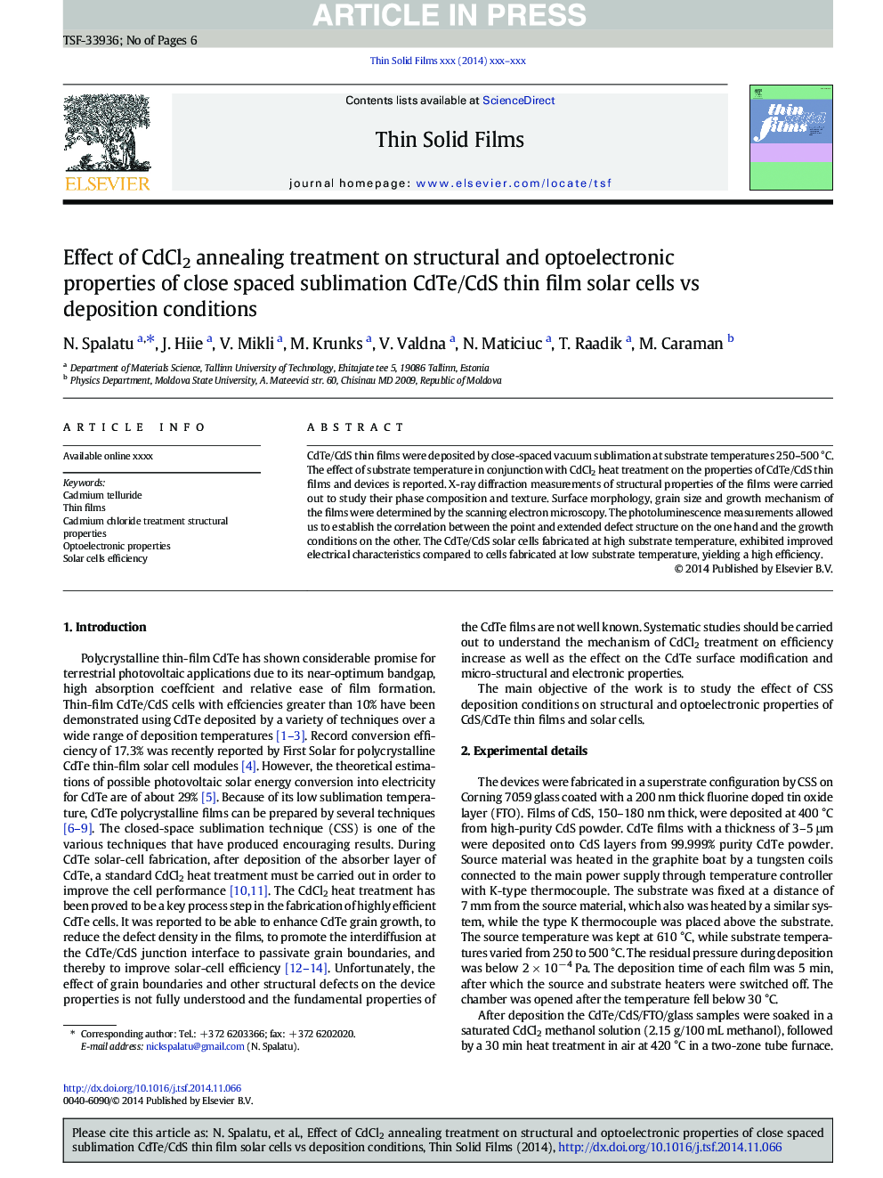 Effect of CdCl2 annealing treatment on structural and optoelectronic properties of close spaced sublimation CdTe/CdS thin film solar cells vs deposition conditions