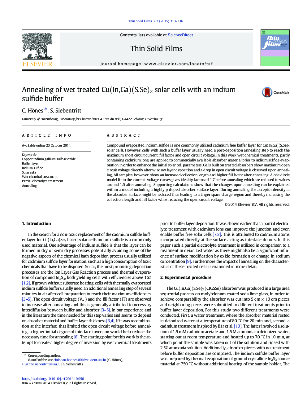 Annealing of wet treated Cu(In,Ga)(S,Se)2 solar cells with an indium sulfide buffer