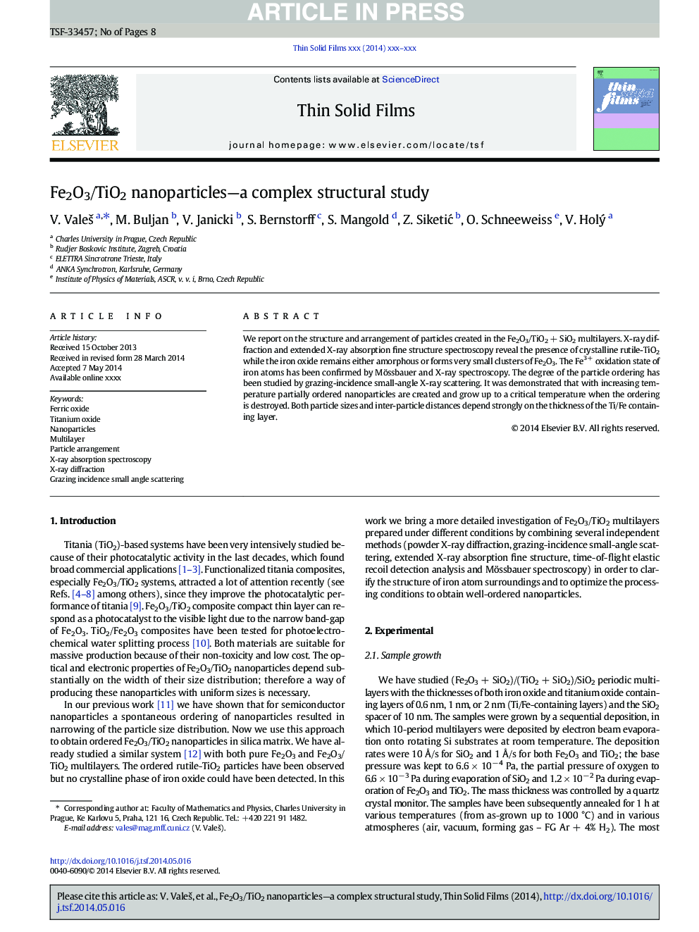 Fe2O3/TiO2 nanoparticles-a complex structural study