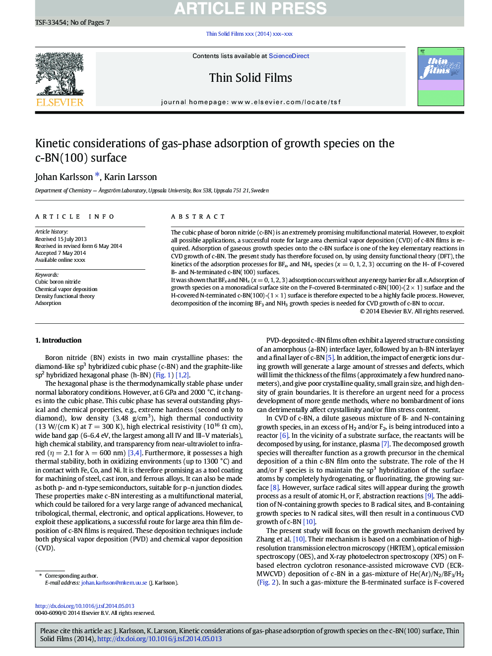 Kinetic considerations of gas-phase adsorption of growth species on the c-BN(100) surface