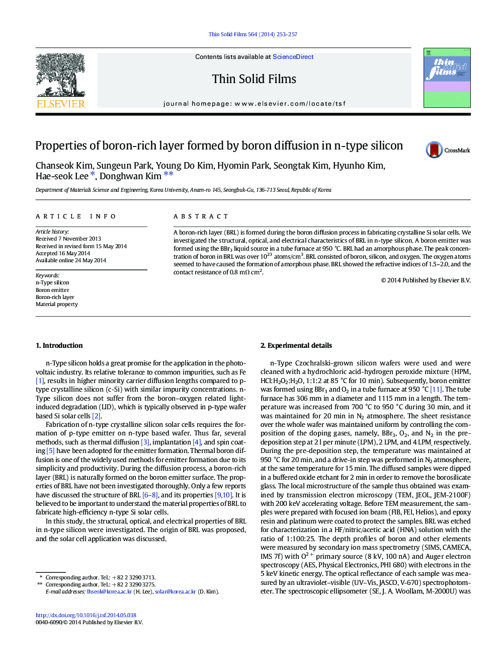 Properties of boron-rich layer formed by boron diffusion in n-type silicon