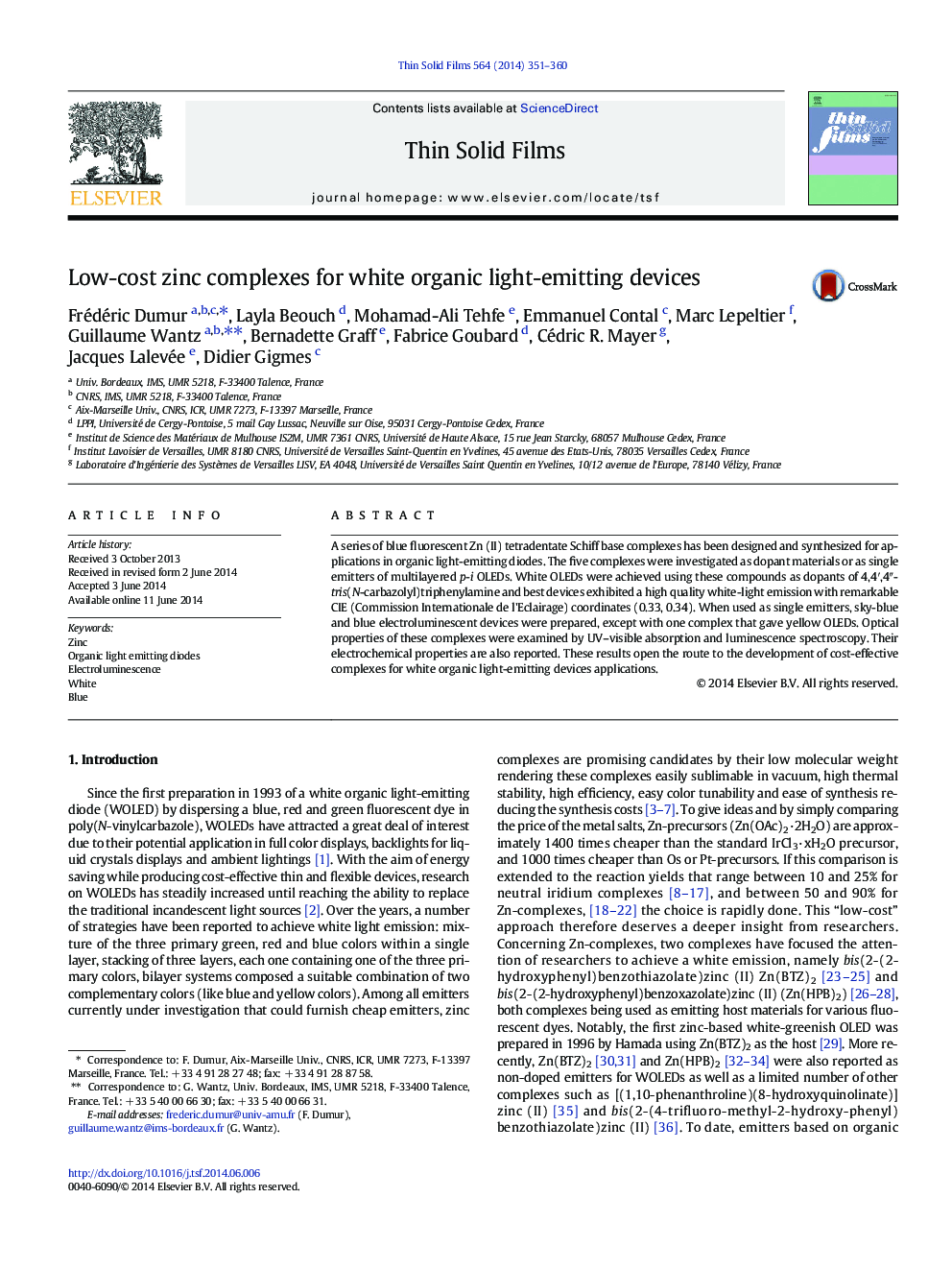 Low-cost zinc complexes for white organic light-emitting devices