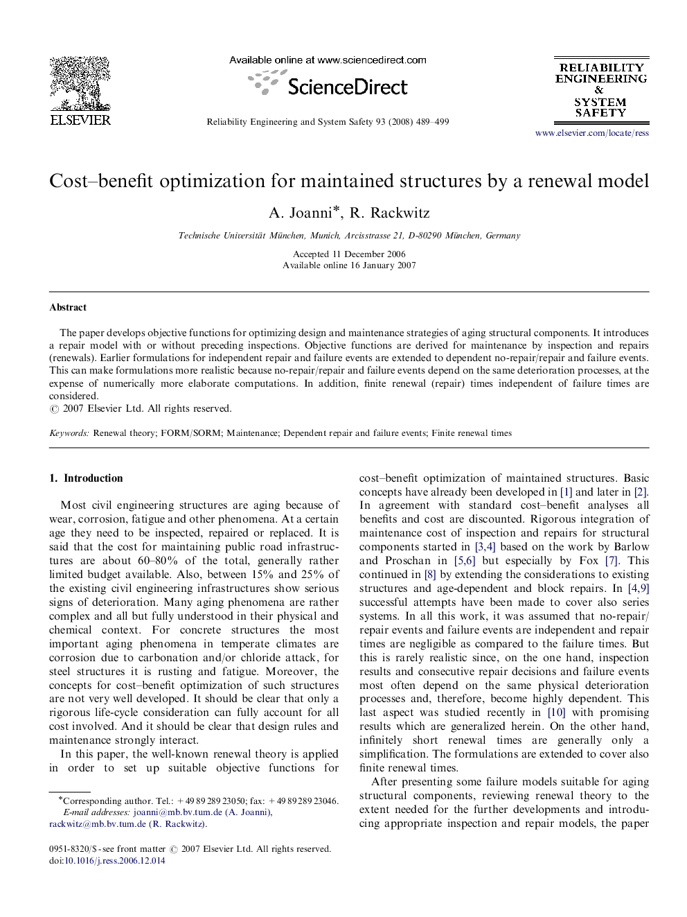 Cost–benefit optimization for maintained structures by a renewal model