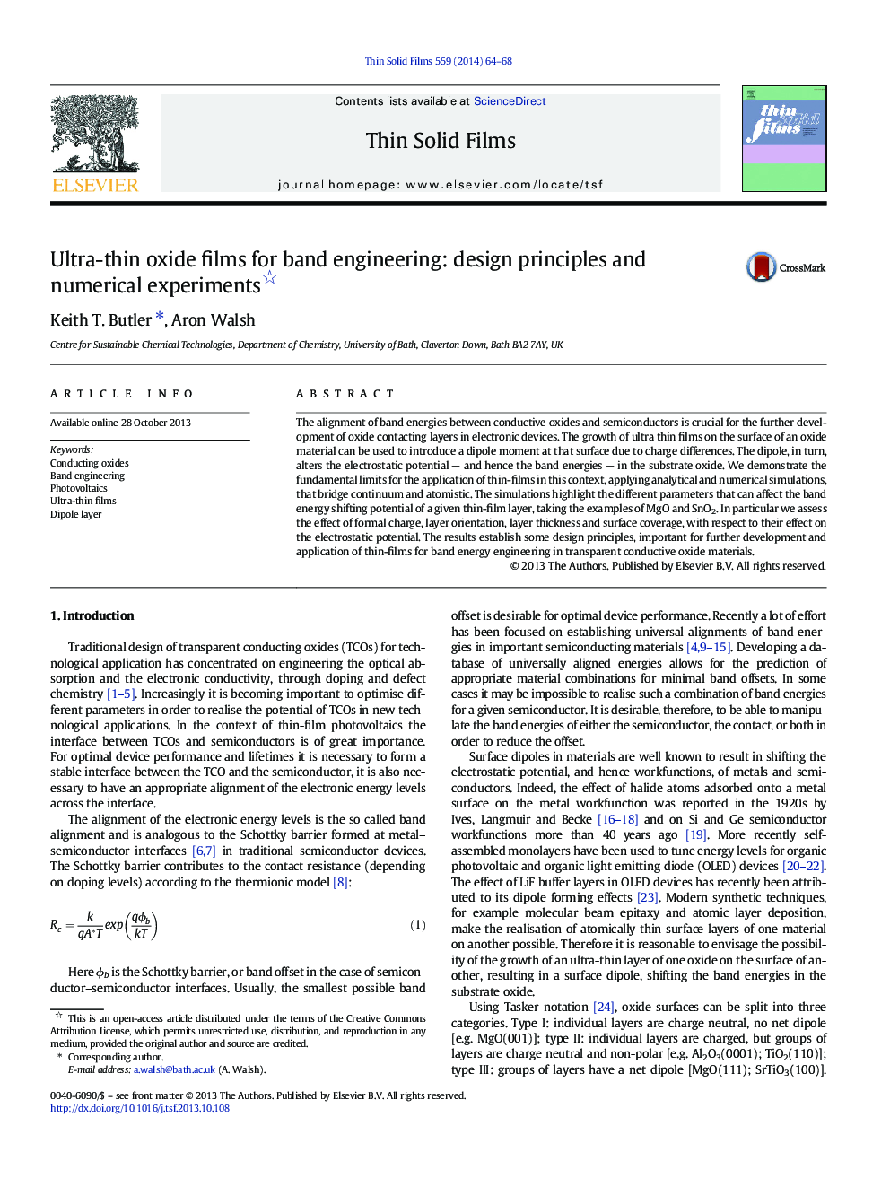 Ultra-thin oxide films for band engineering: design principles and numerical experiments