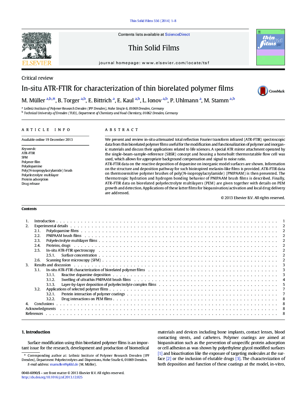 In-situ ATR-FTIR for characterization of thin biorelated polymer films