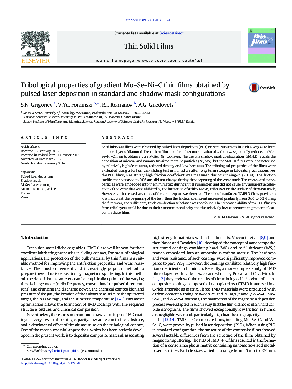 Tribological properties of gradient Mo-Se-Ni-C thin films obtained by pulsed laser deposition in standard and shadow mask configurations