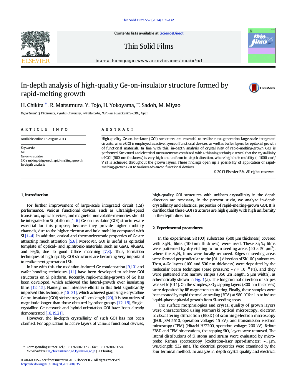 In-depth analysis of high-quality Ge-on-insulator structure formed by rapid-melting growth