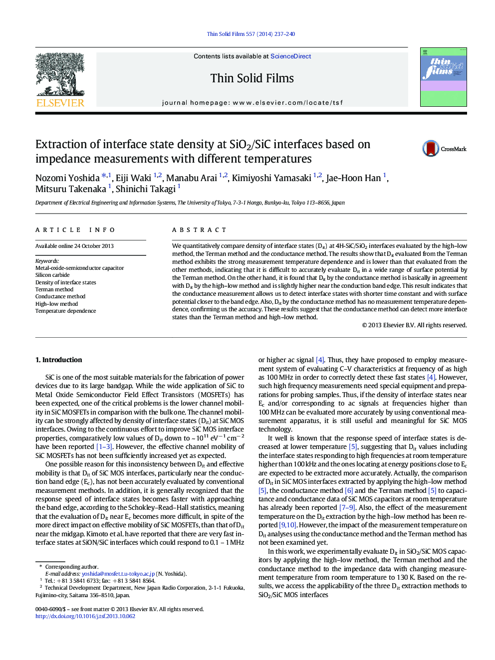 Extraction of interface state density at SiO2/SiC interfaces based on impedance measurements with different temperatures