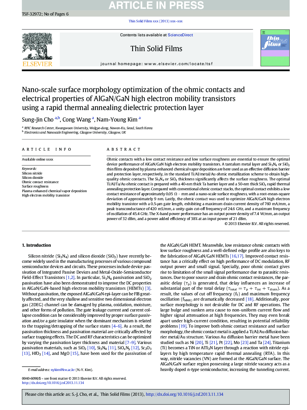 Nano-scale surface morphology optimization of the ohmic contacts and electrical properties of AlGaN/GaN high electron mobility transistors using a rapid thermal annealing dielectric protection layer