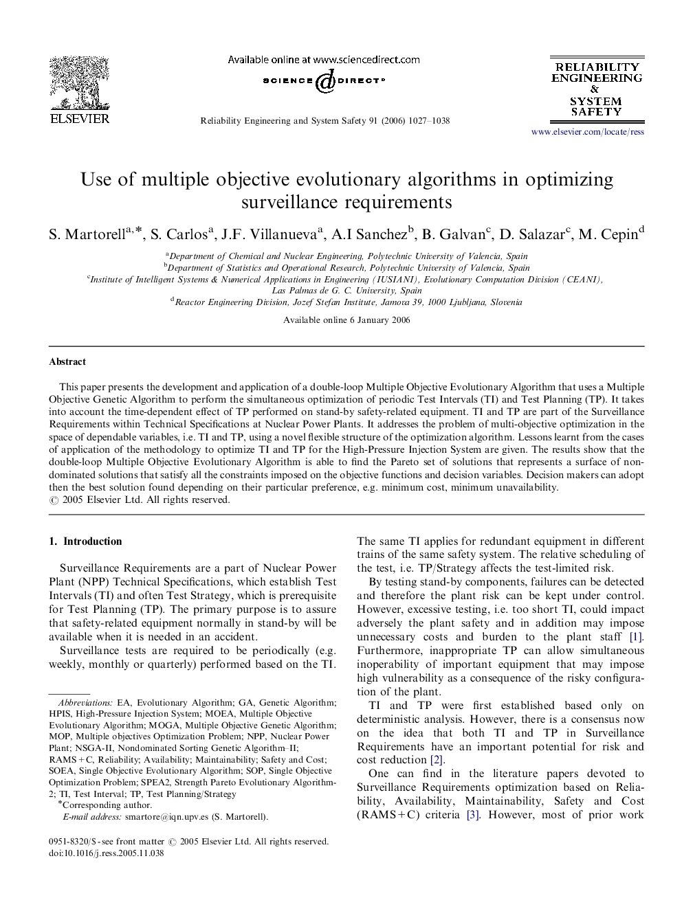 Use of multiple objective evolutionary algorithms in optimizing surveillance requirements