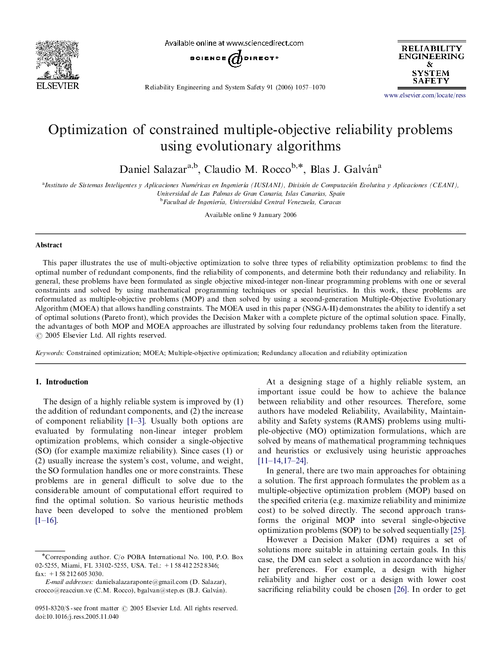 Optimization of constrained multiple-objective reliability problems using evolutionary algorithms