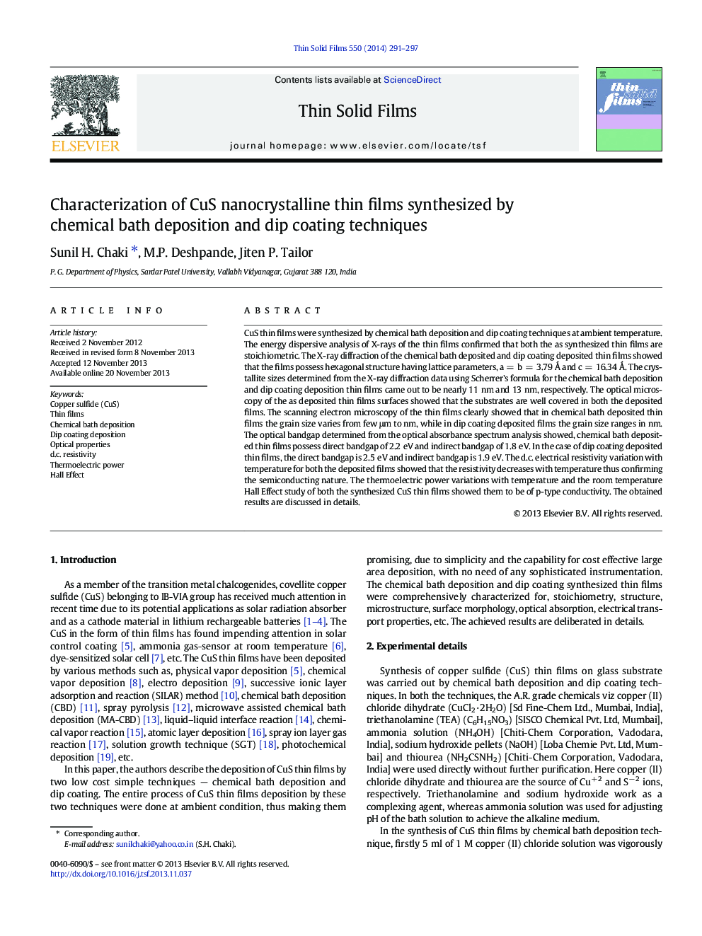 Characterization of CuS nanocrystalline thin films synthesized by chemical bath deposition and dip coating techniques