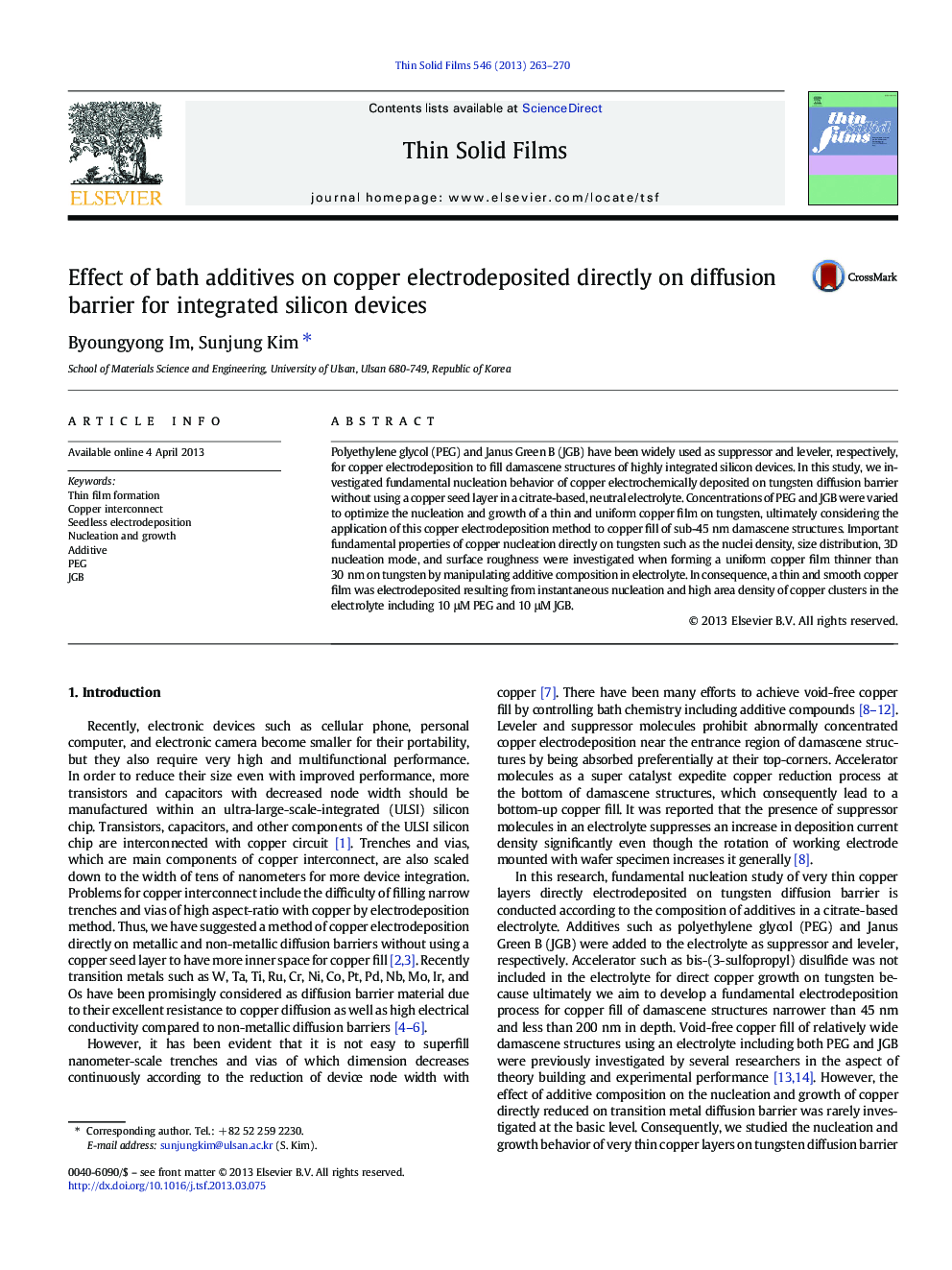 Effect of bath additives on copper electrodeposited directly on diffusion barrier for integrated silicon devices