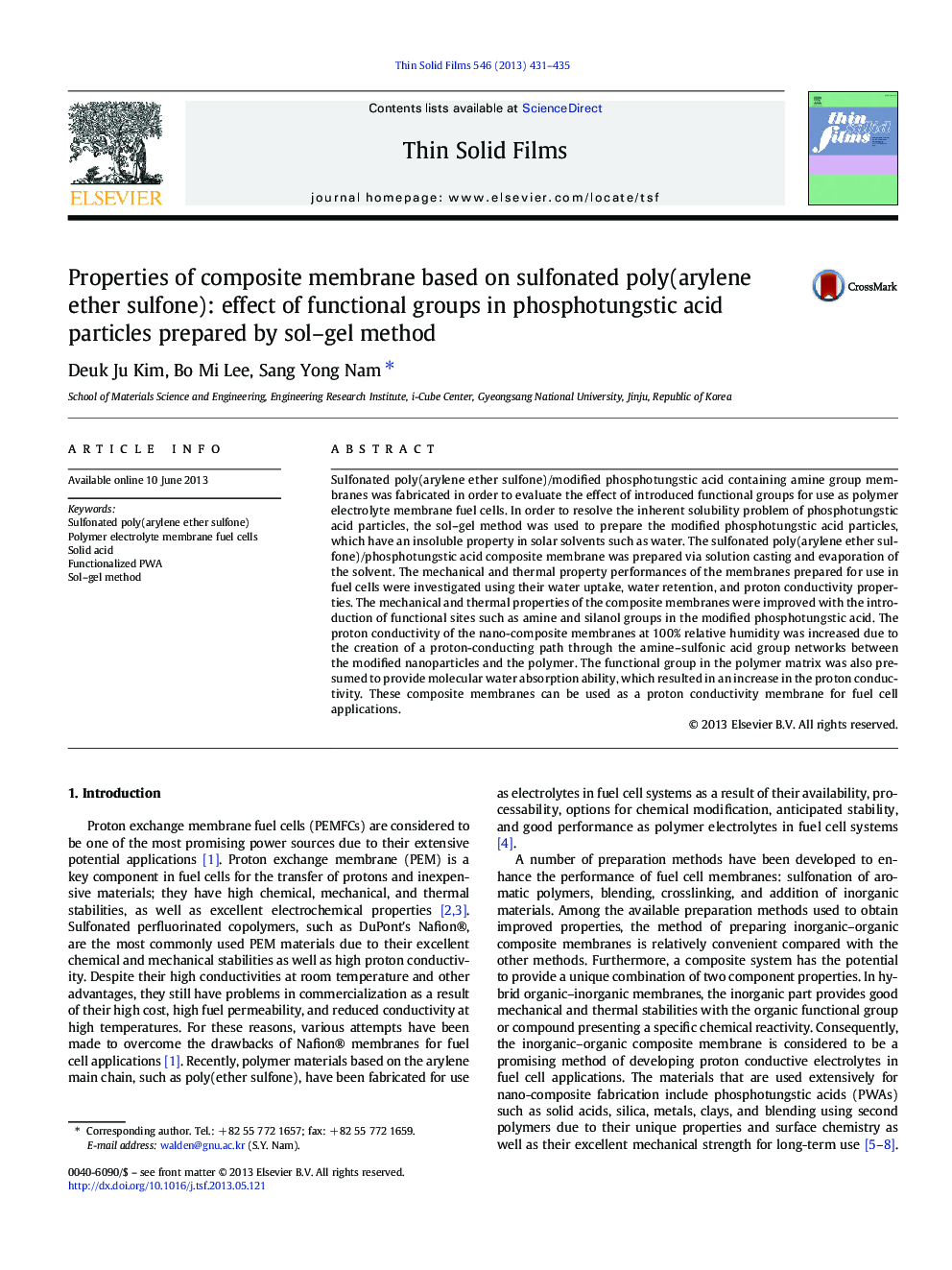 خصوصیات غشای کامپوزیتی بر پایه سولفونیک پلی (آرویلن اتر سولفون): اثر گروه های کاربردی در ذرات اسید فسفات ورشو که توسط روش سل ژل تهیه شده است 