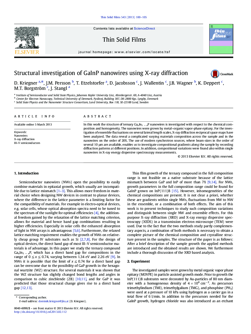 Structural investigation of GaInP nanowires using X-ray diffraction