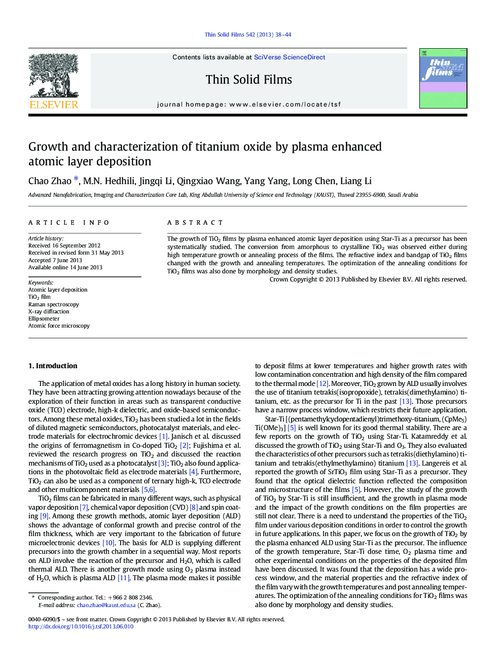 Growth and characterization of titanium oxide by plasma enhanced atomic layer deposition