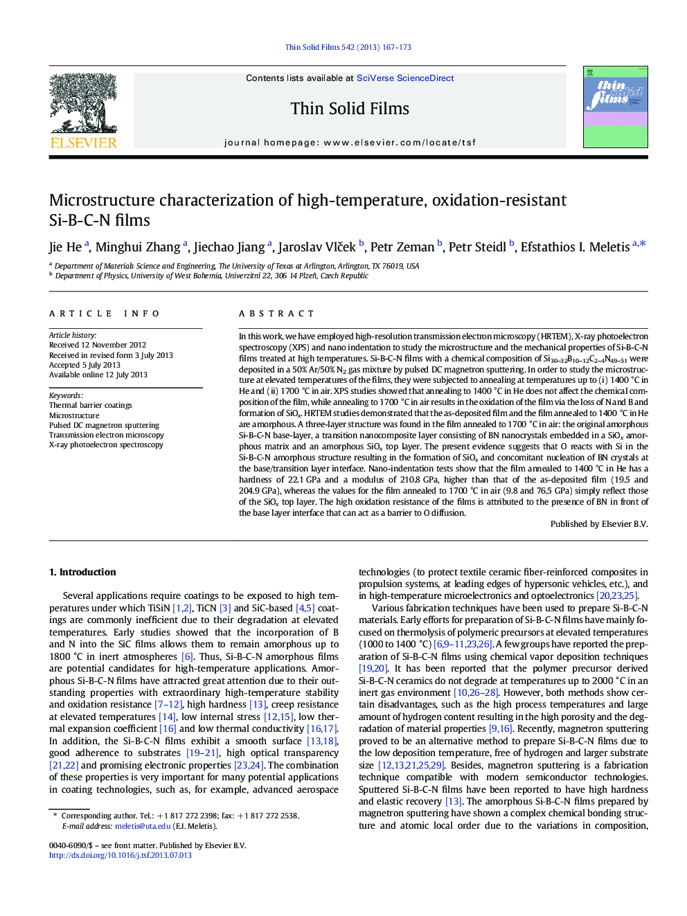 Microstructure characterization of high-temperature, oxidation-resistant Si-B-C-N films