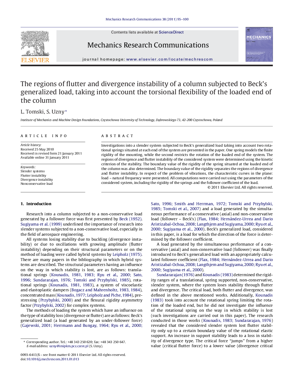 The regions of flutter and divergence instability of a column subjected to Beck's generalized load, taking into account the torsional flexibility of the loaded end of the column