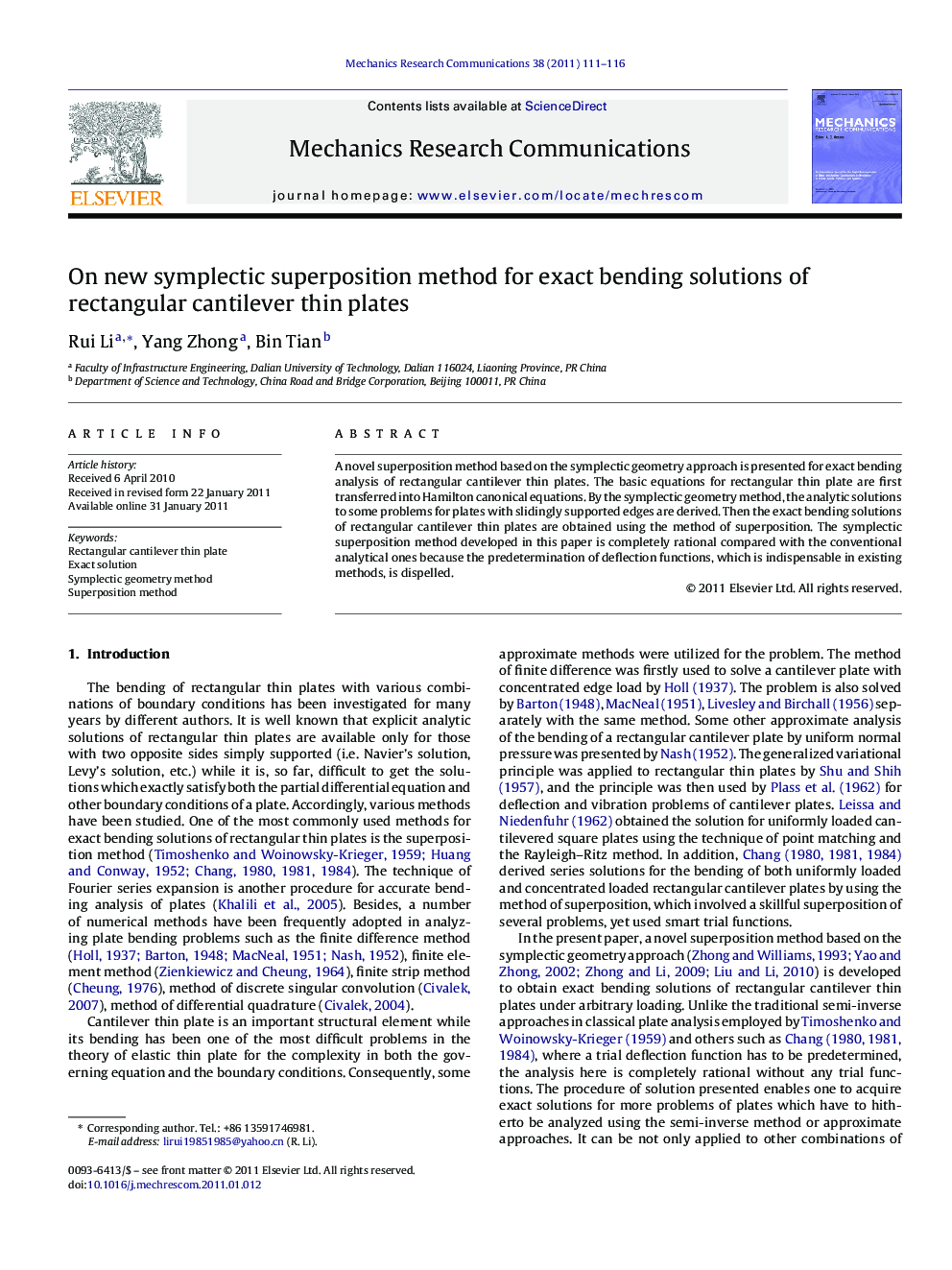 On new symplectic superposition method for exact bending solutions of rectangular cantilever thin plates