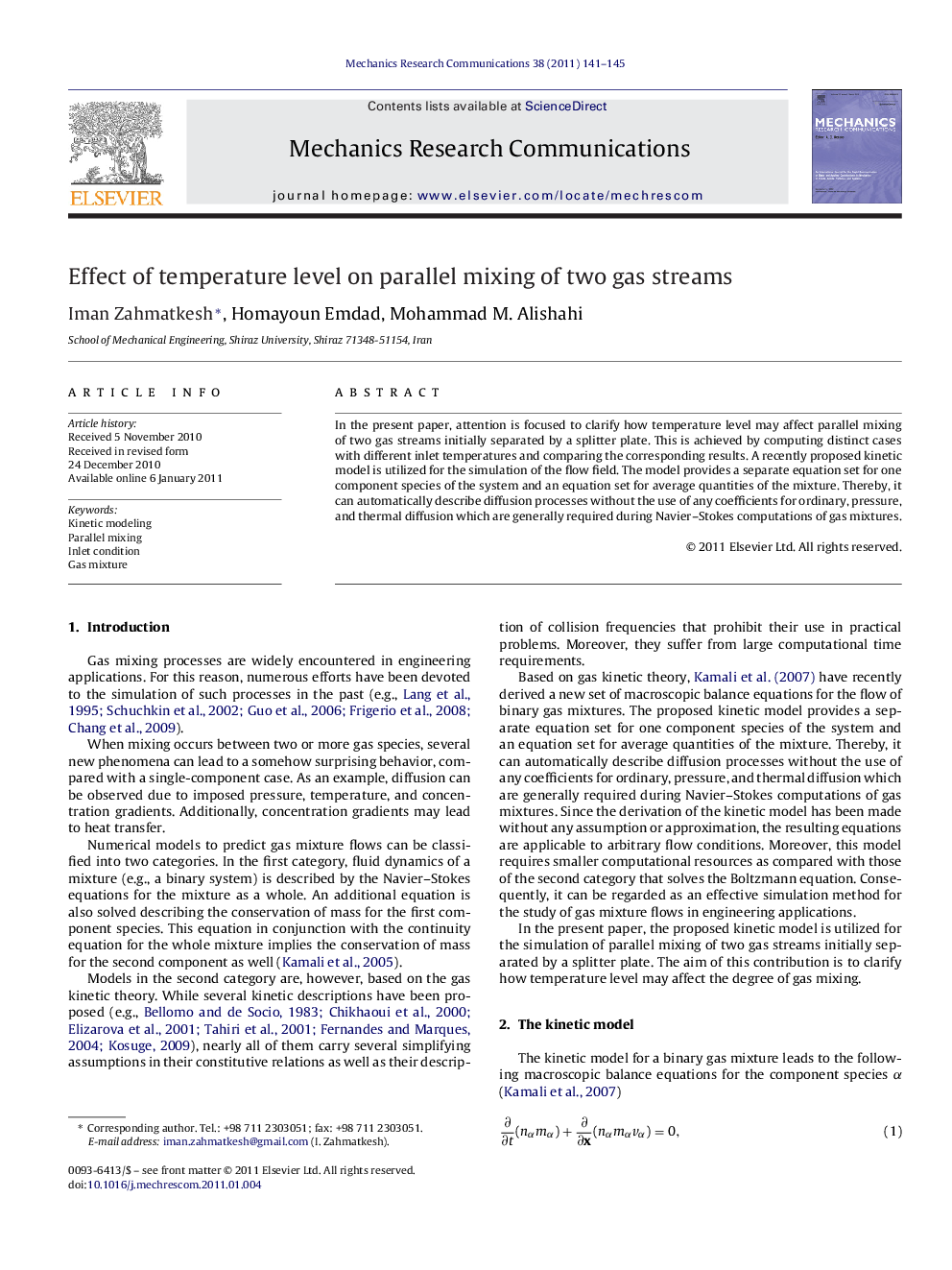 Effect of temperature level on parallel mixing of two gas streams