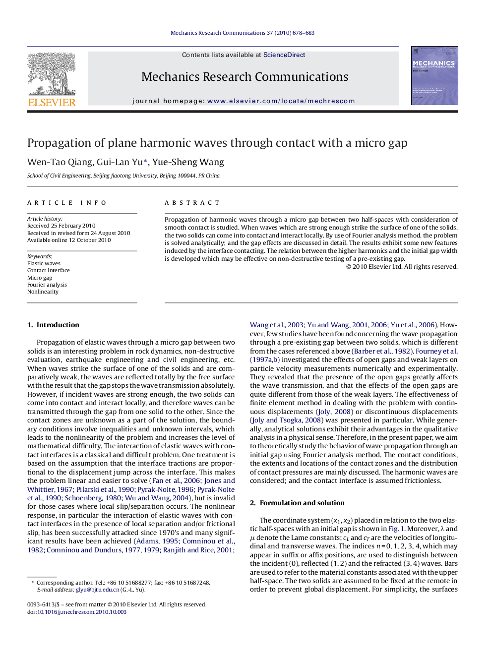 Propagation of plane harmonic waves through contact with a micro gap