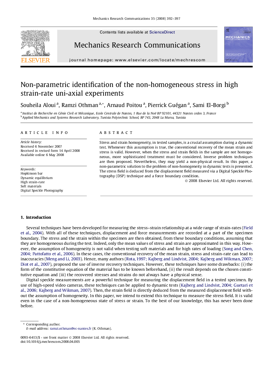 Non-parametric identification of the non-homogeneous stress in high strain-rate uni-axial experiments