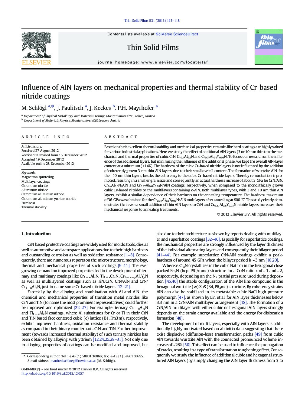 Influence of AlN layers on mechanical properties and thermal stability of Cr-based nitride coatings