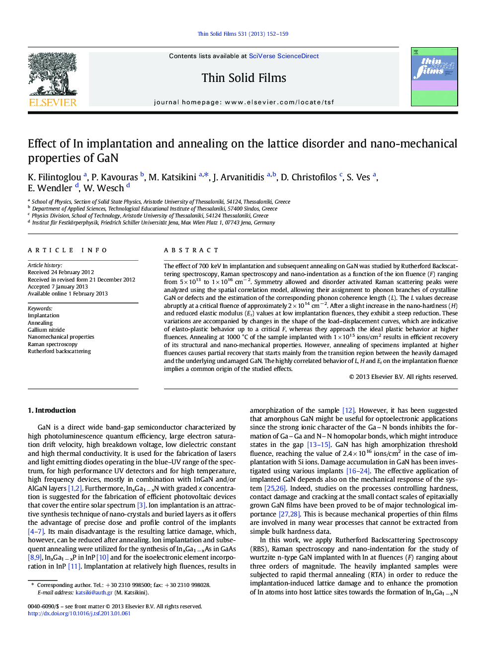 Effect of In implantation and annealing on the lattice disorder and nano-mechanical properties of GaN