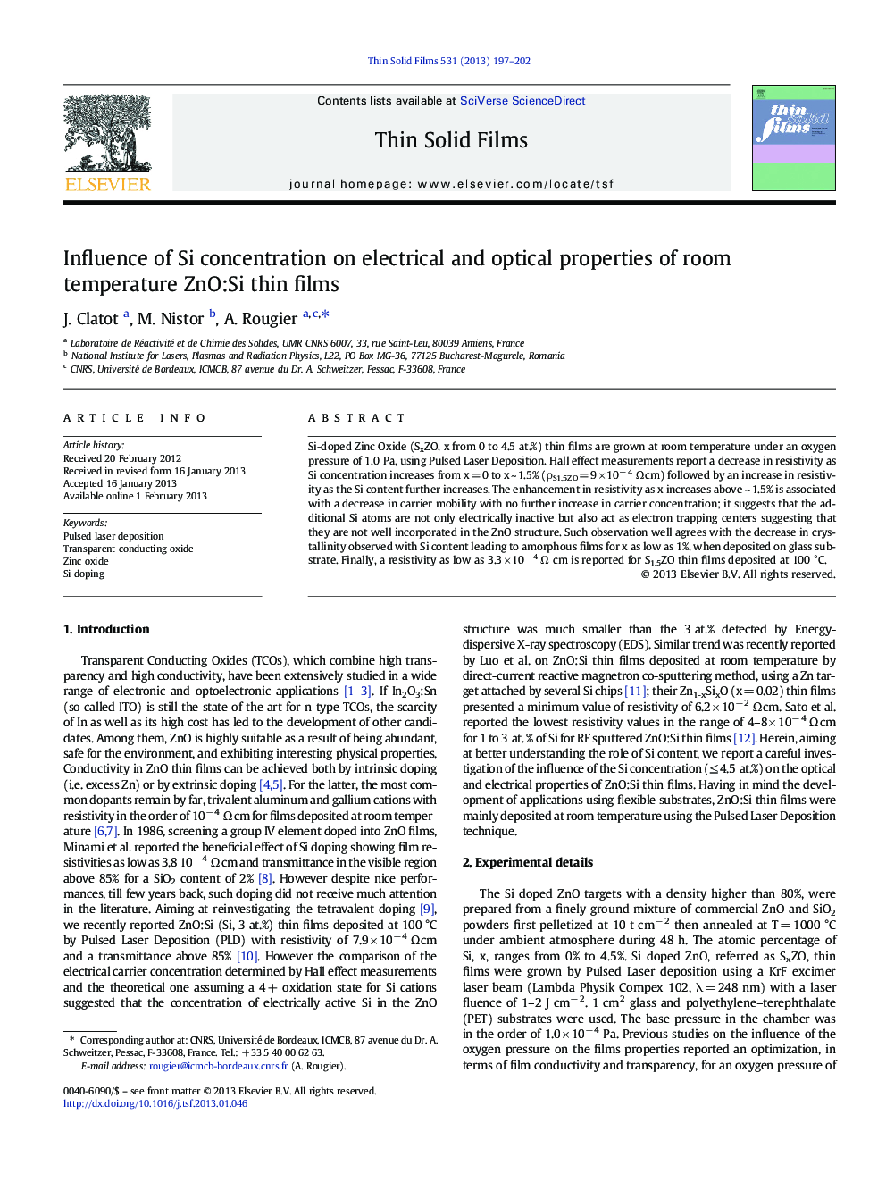 Influence of Si concentration on electrical and optical properties of room temperature ZnO:Si thin films