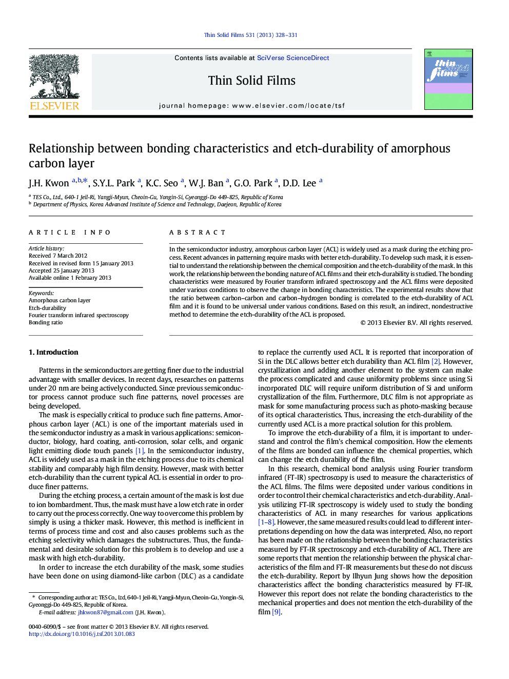 Relationship between bonding characteristics and etch-durability of amorphous carbon layer