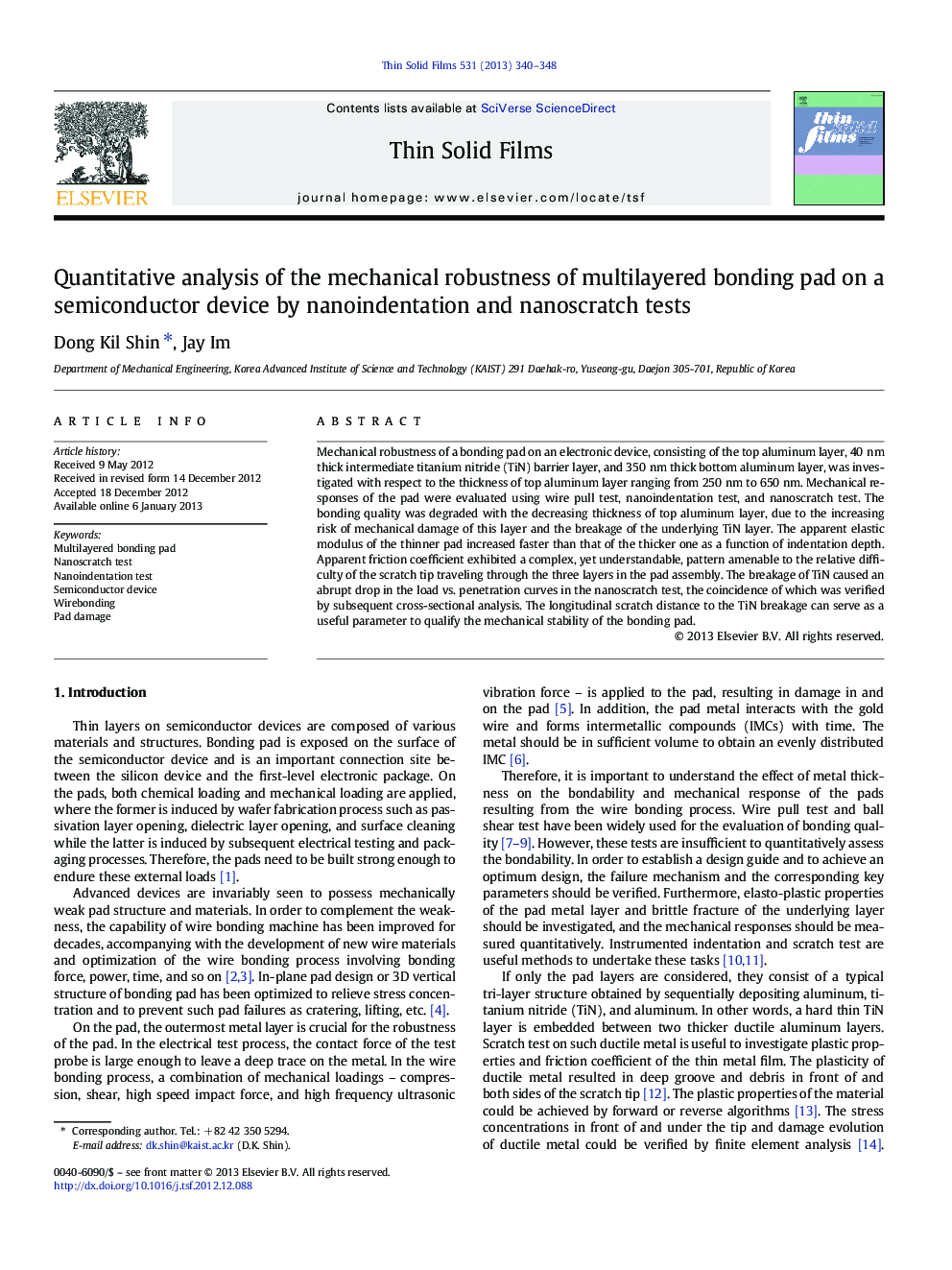 Quantitative analysis of the mechanical robustness of multilayered bonding pad on a semiconductor device by nanoindentation and nanoscratch tests