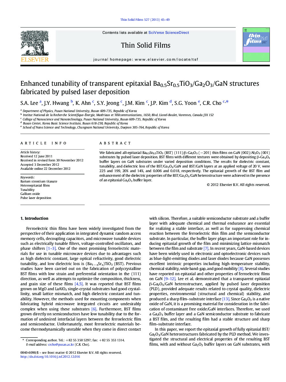 Enhanced tunability of transparent epitaxial Ba0.5Sr0.5TiO3/Ga2O3/GaN structures fabricated by pulsed laser deposition