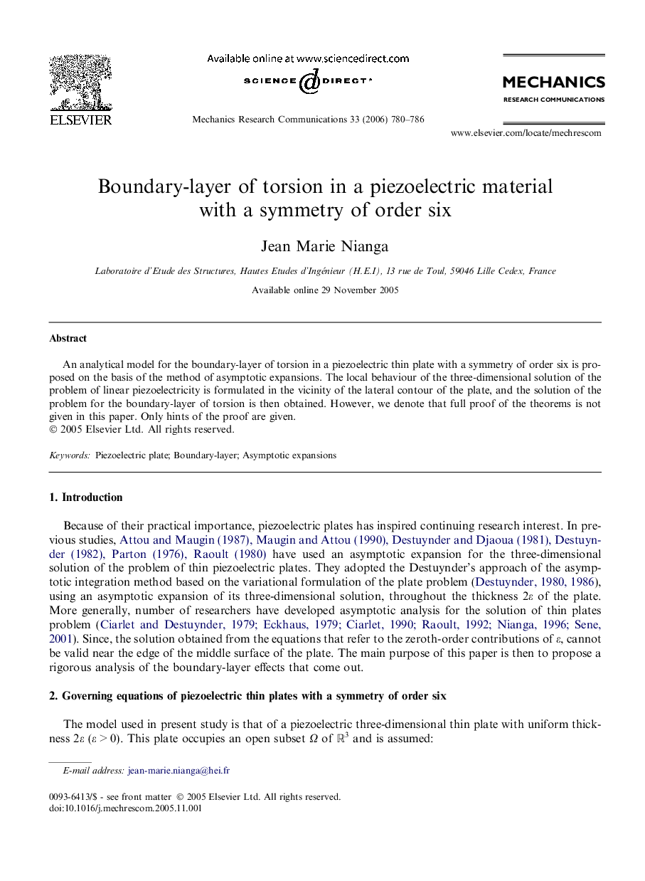 Boundary-layer of torsion in a piezoelectric material with a symmetry of order six