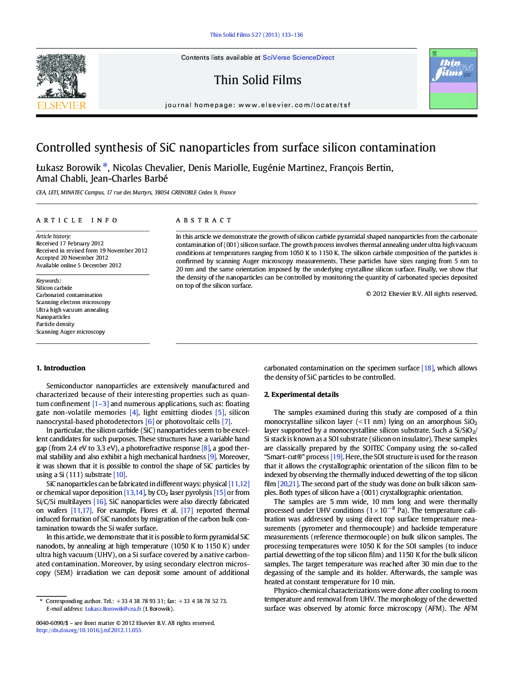 Controlled synthesis of SiC nanoparticles from surface silicon contamination