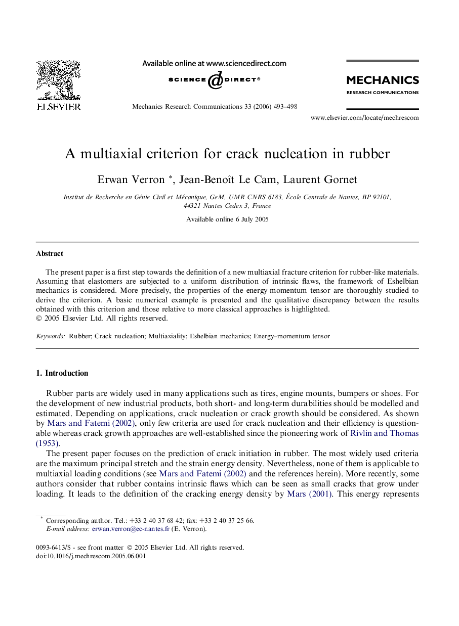 A multiaxial criterion for crack nucleation in rubber