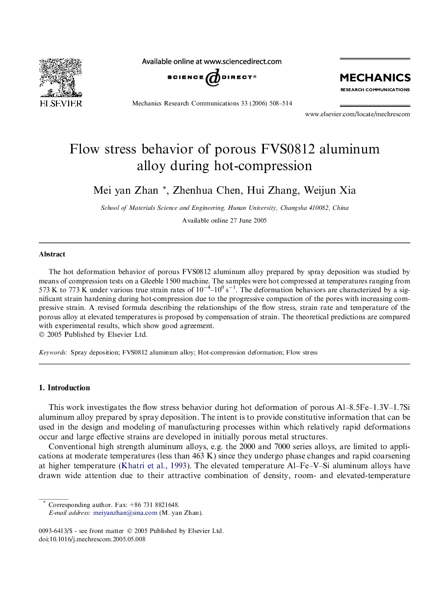 Flow stress behavior of porous FVS0812 aluminum alloy during hot-compression