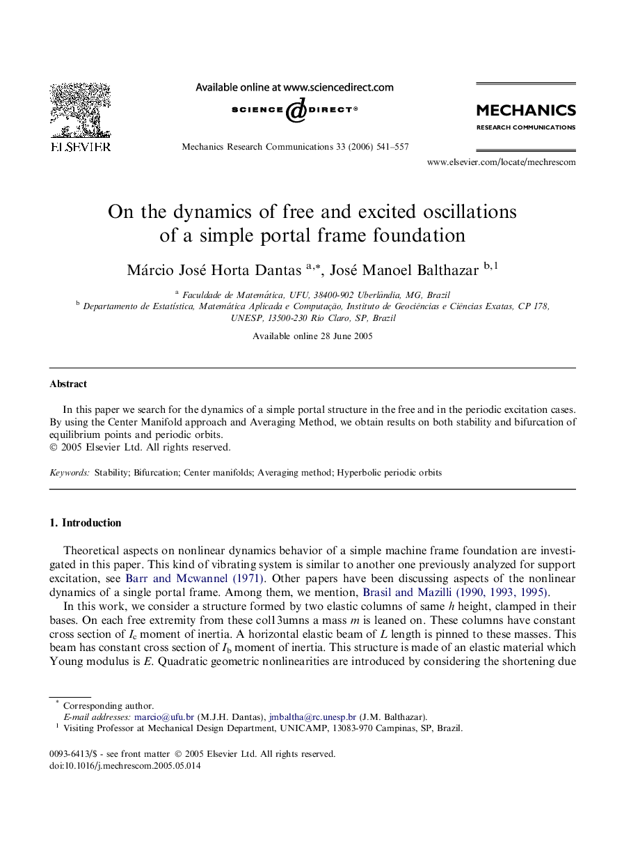 On the dynamics of free and excited oscillations of a simple portal frame foundation