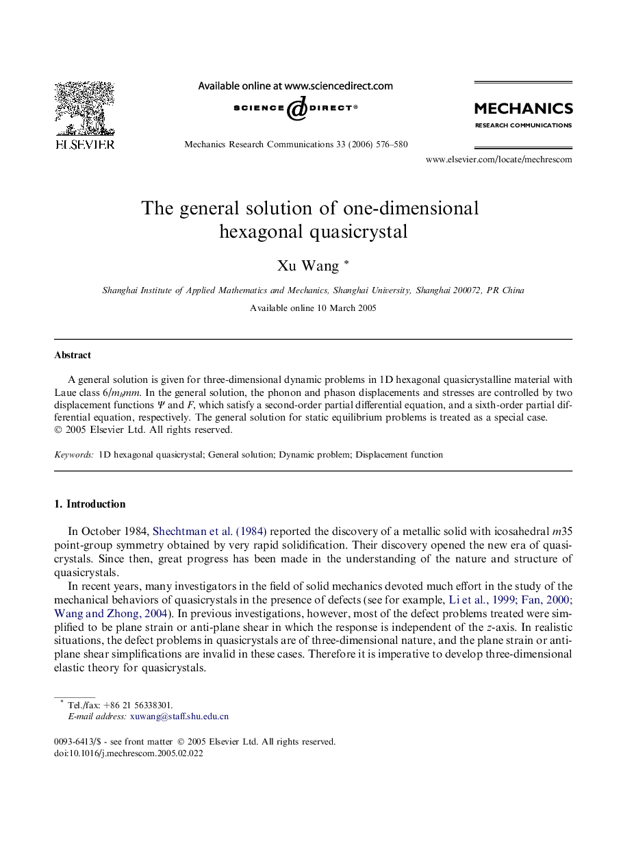 The general solution of one-dimensional hexagonal quasicrystal