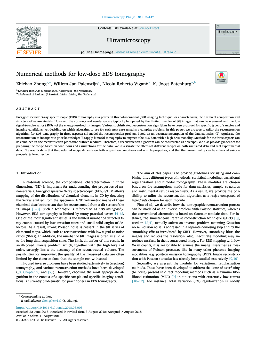 Numerical methods for low-dose EDS tomography